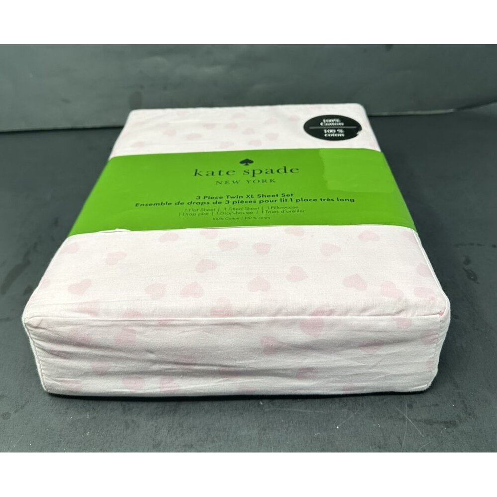 KATE SPADE HOLIDAY SCATTERED HEARTS Chalk Pink EXTRA LONG TWIN Sheet Set NEW NIP - Picture 3 of 9